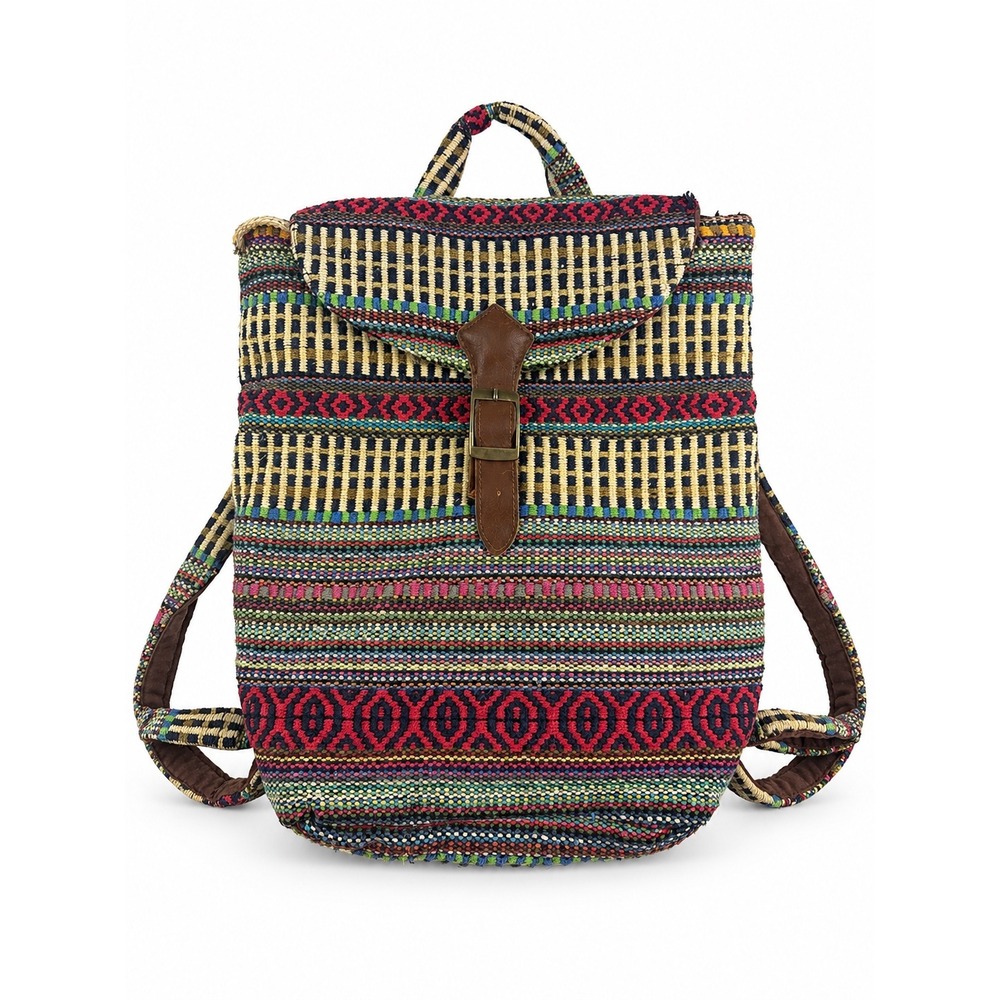 Vintage Y2K Boho Multicolor Woven Tapestry Rucksack Hippie Festival Backpack Bag